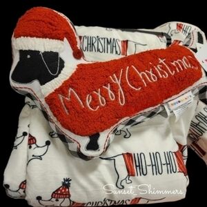 Santa Dachshund Dog Doxie Embroidered Merry Christmas Pillow Decor NEW